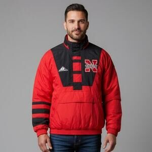 Vintage Apex One 90s Nebraska Huskers University Pullover Red Puffer Coat Mens L